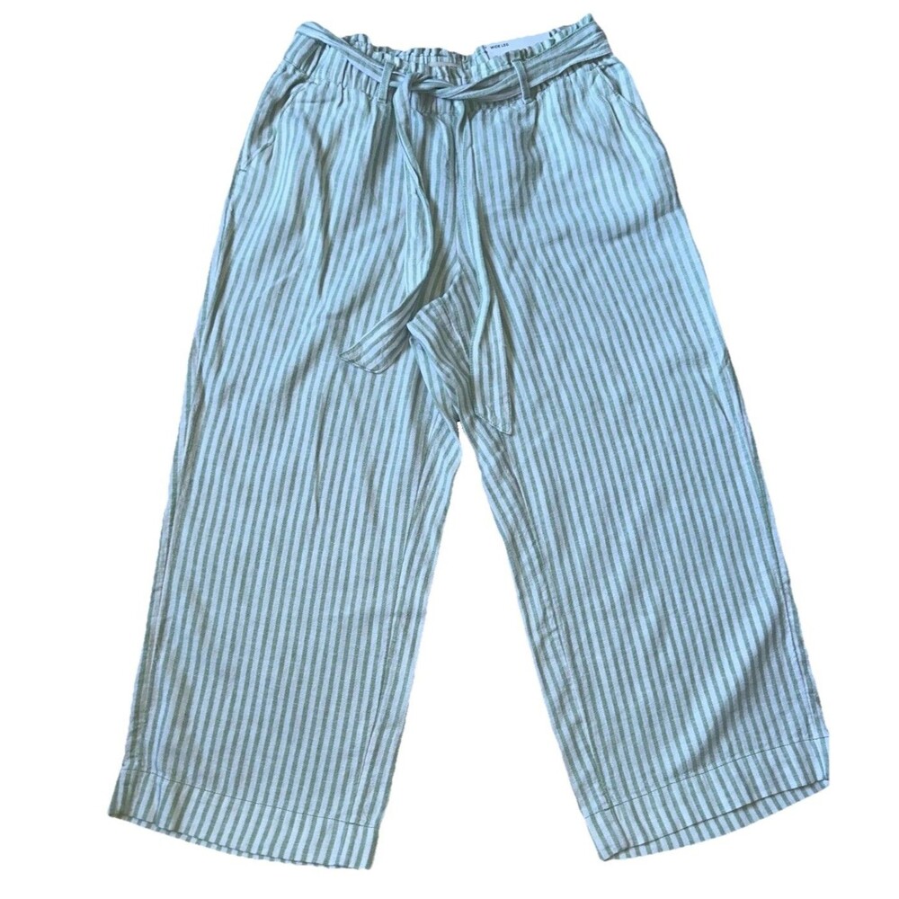 Women's Loft Factory Linen Blend Striped Wide Leg Cropped Pants Size MP